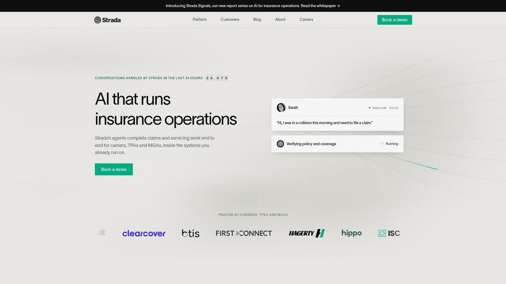 Strada homepage, as taken from Strada