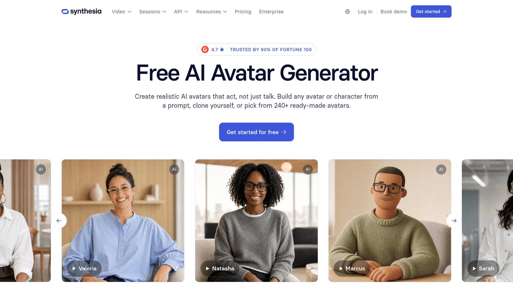 Synthesia's avatar generator page showing ready-made presenters, as taken from Synthesia