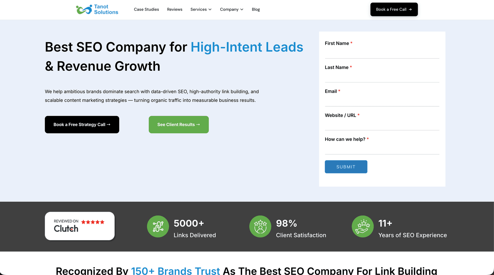 Homepage of Tanot Solutions: an AI SEO company focused on driving actual buyers and revenue