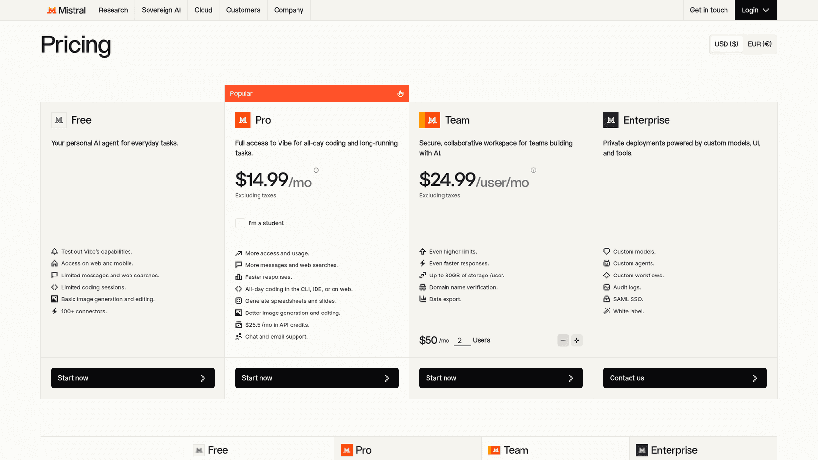 Mistral's pricing page listing Voxtral 3 models, as taken from Mistral's pricing page