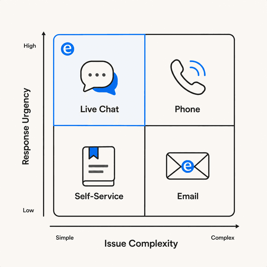 Decision matrix matching channels to issue complexity and response urgency
