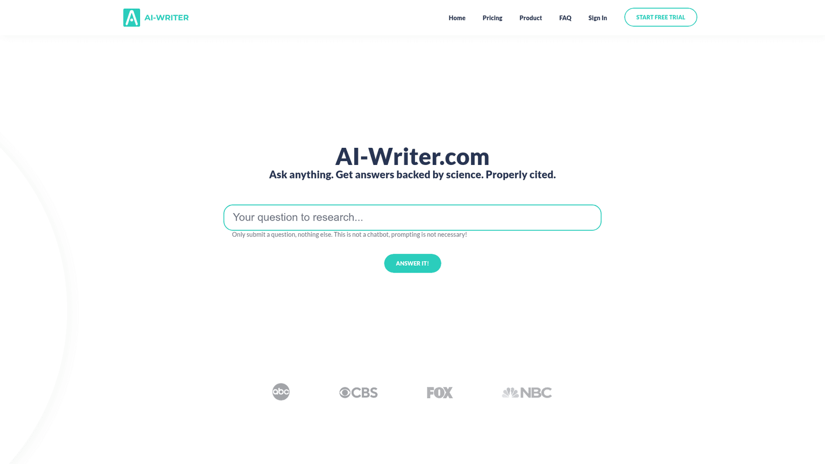 Une capture d'écran du site web AI-Writer.com, un rédacteur IA qui fournit des citations vérifiables.