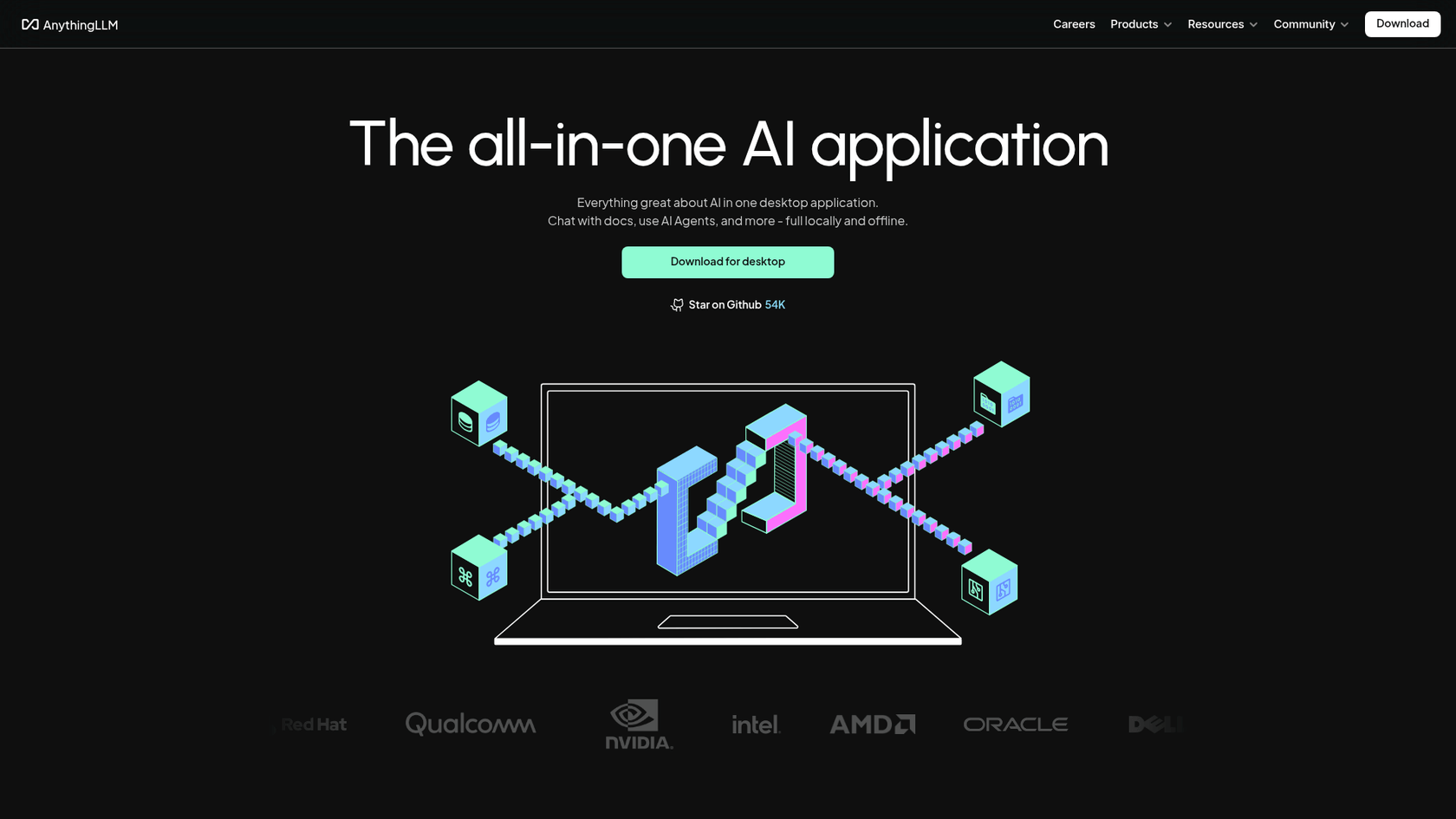 A screenshot of the AnythingLLM homepage, one of the secure OpenClaw AI alternatives for knowledge management.