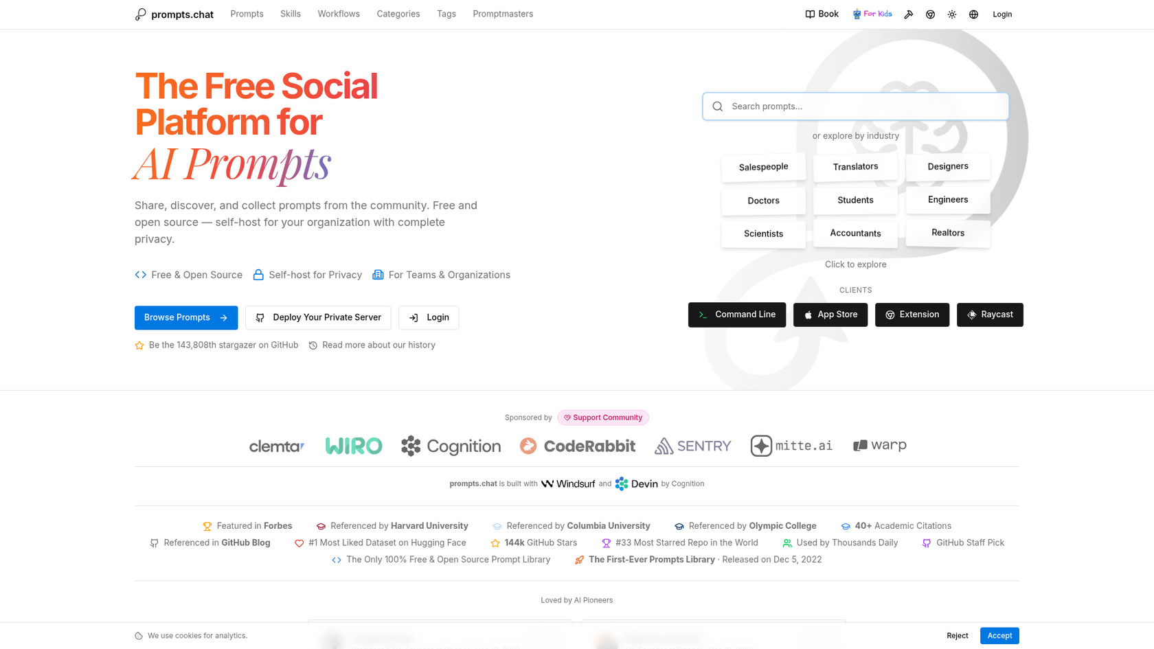 Une capture d'écran du site Web Awesome ChatGPT Prompts, une ressource pour trouver des prompts ChatGPT alimentés par la communauté.