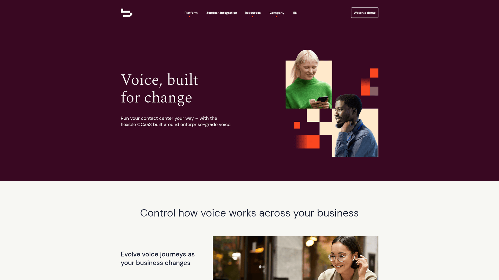 Babelforce landing page showing composable contact center platform for enterprise teams.