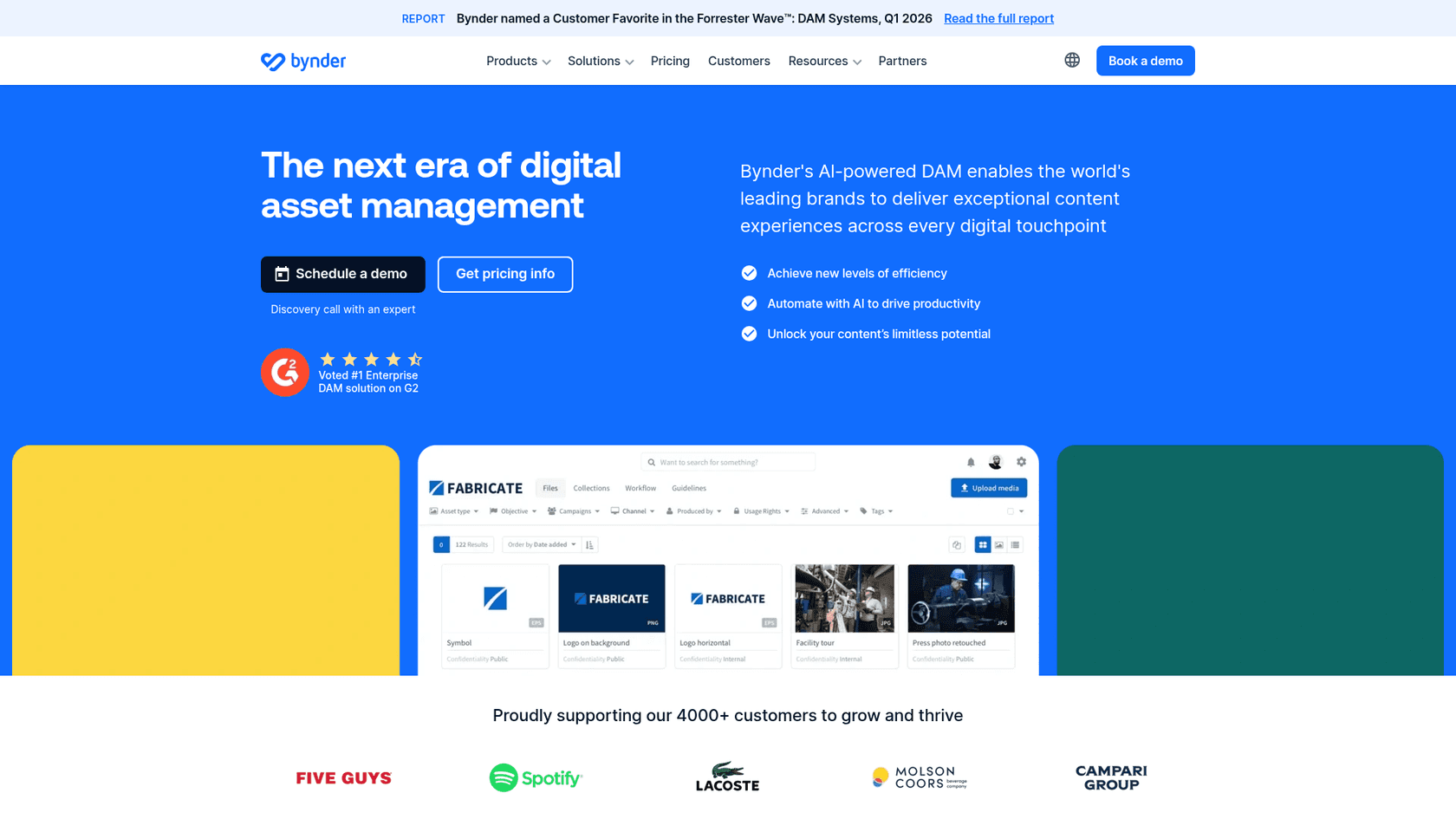 A screenshot of Bynder's landing page.