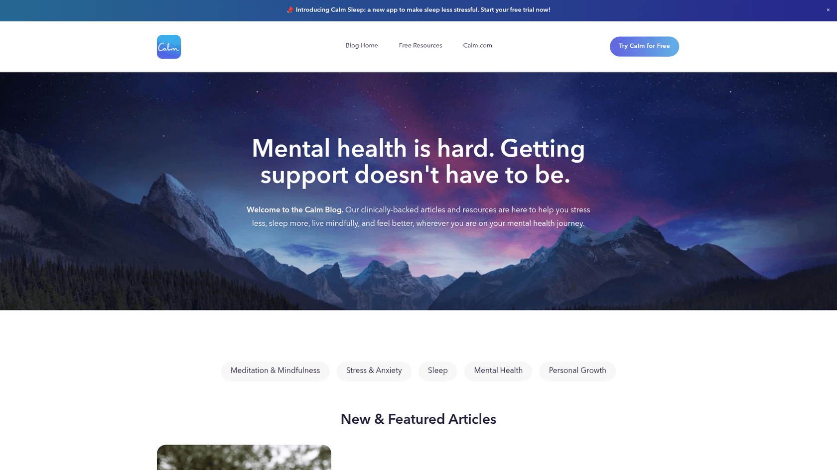A screenshot of the Calm blog, demonstrating their use of helpful articles as SEO content writing examples.