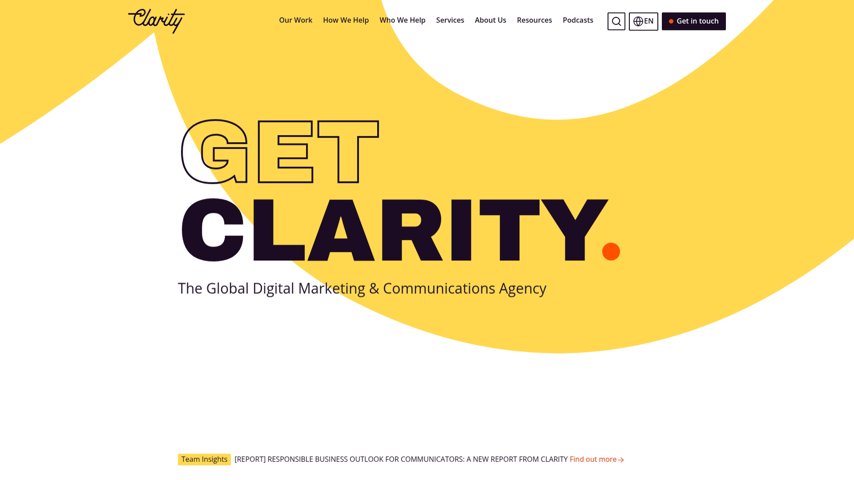 Une capture d'écran de la page d'accueil de Clarity Global, une agence SEO IA de niveau entreprise.