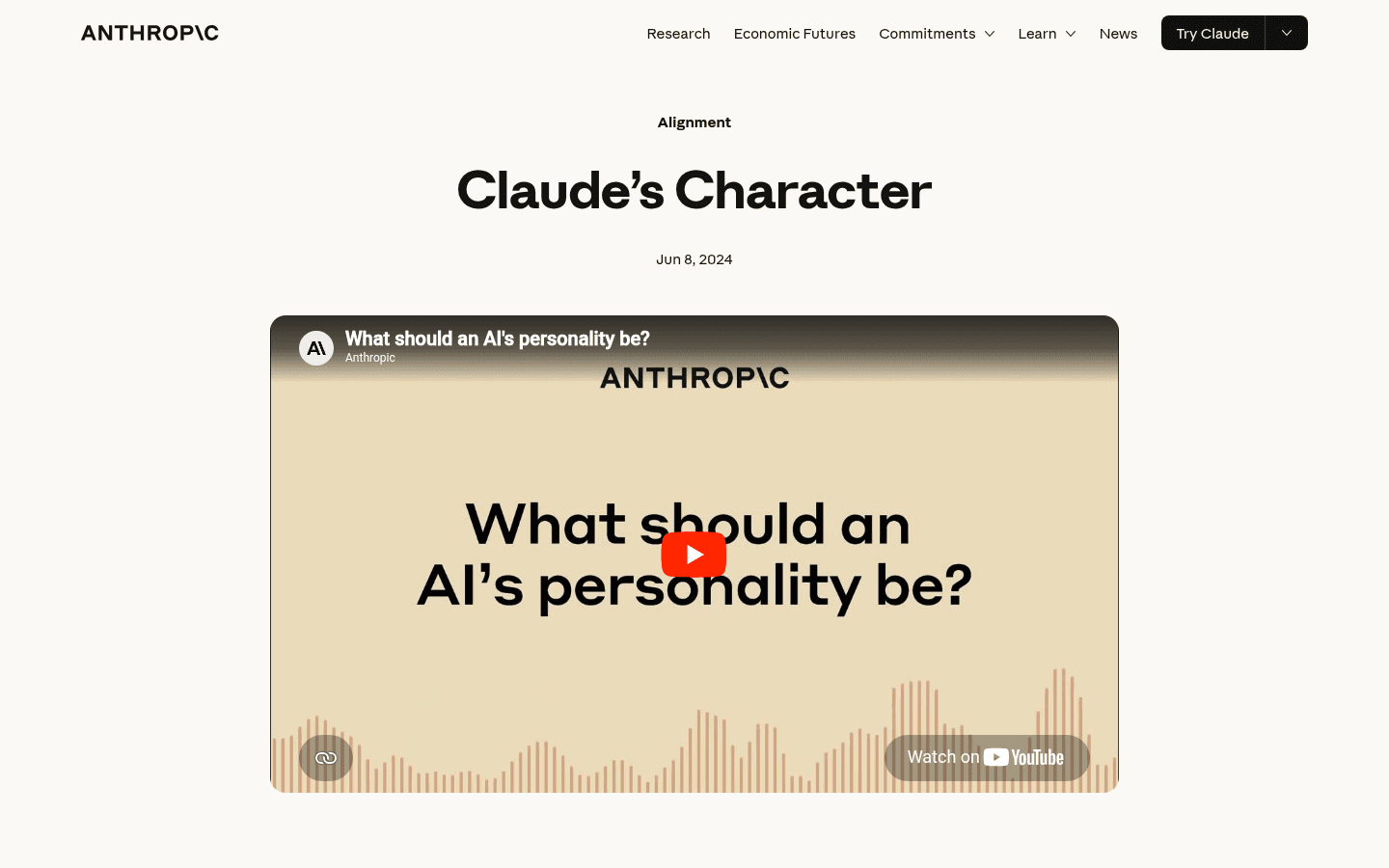 Anthropic's Claude character research page.