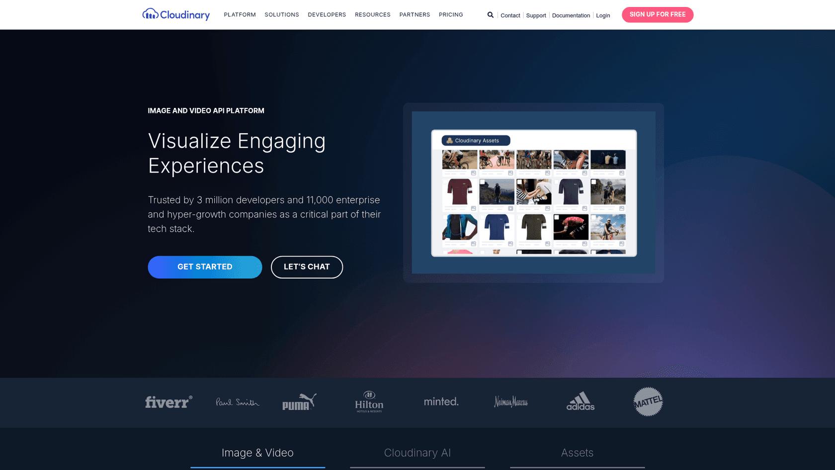 A screenshot of Cloudinary's landing page.