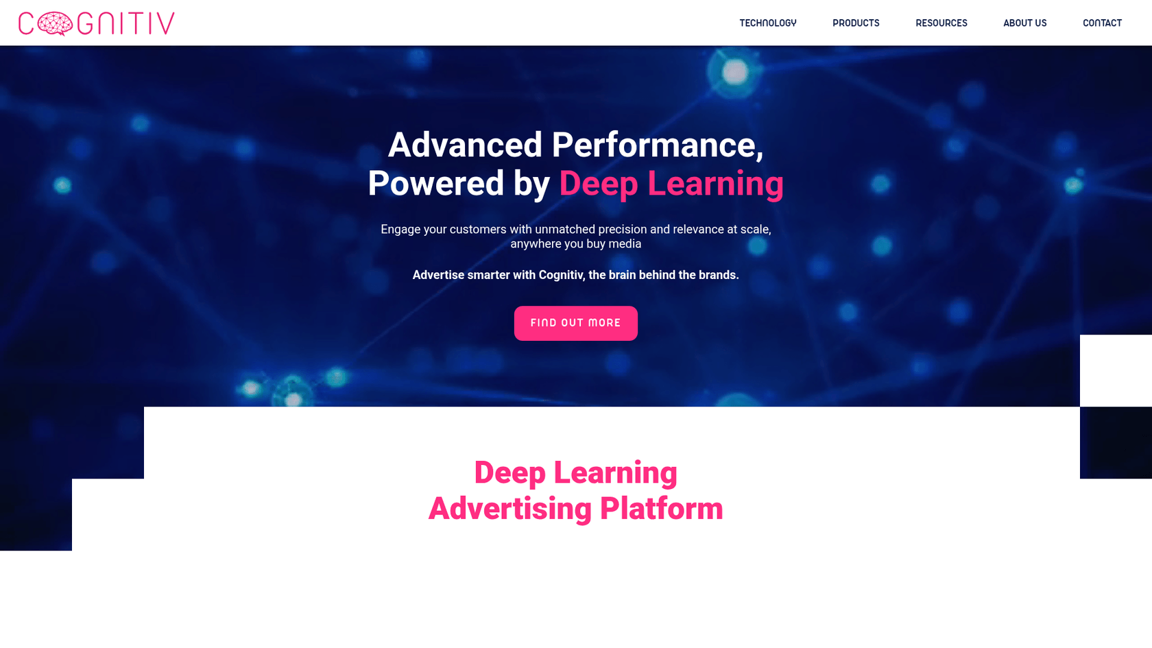 Une capture d'écran de la page d'accueil de Cognitiv, un outil utilisé par une agence de marketing digital IA pour la publicité par apprentissage profond.