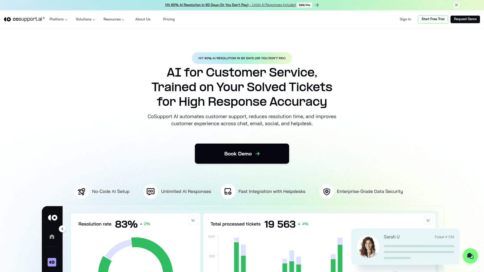 A screenshot of CoSupport AI's landing page.