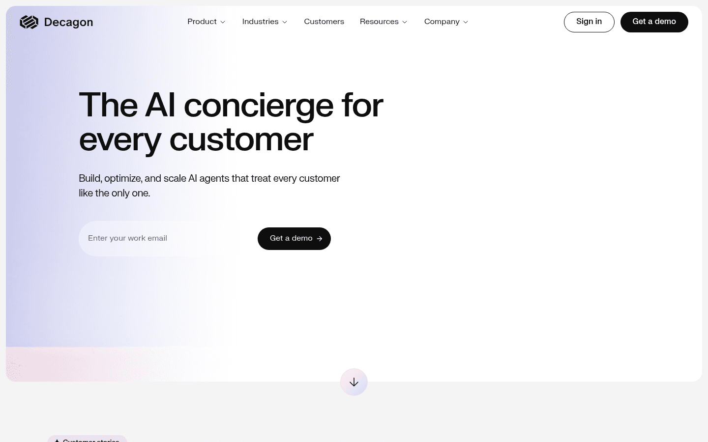 Decagon homepage positioning the AI concierge for every customer