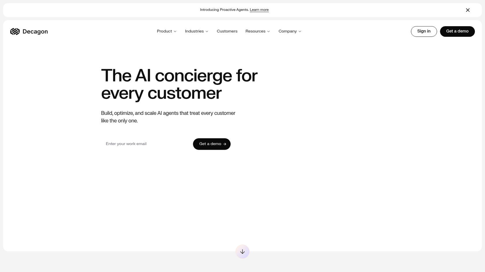 Decagon AI landing page with enterprise focus