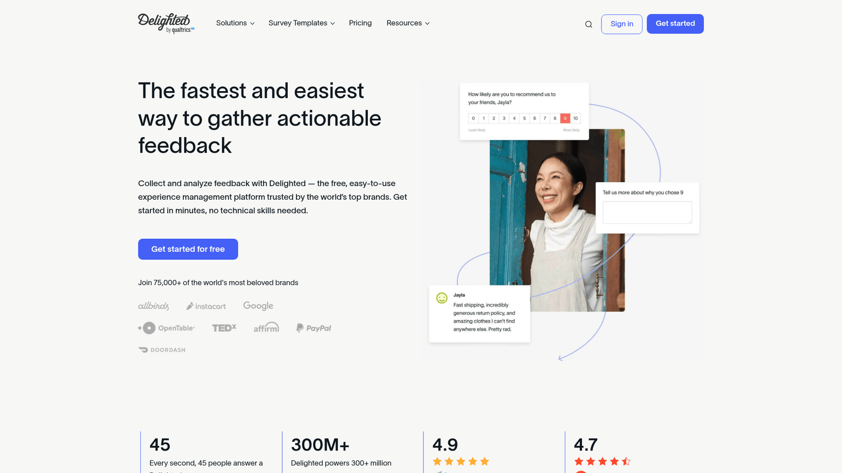 Page d'accueil de Delighted