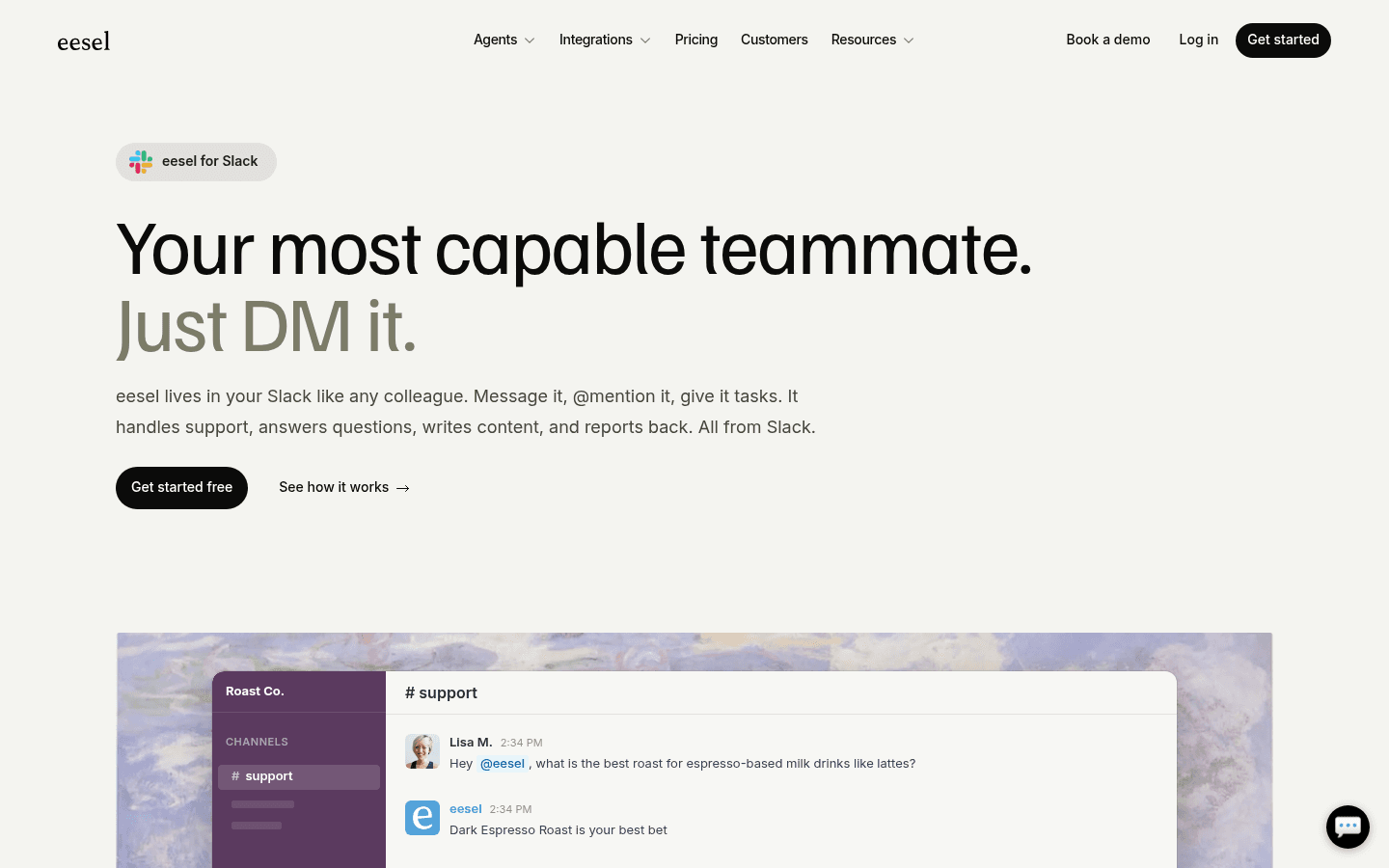 eesel AI integrated with Slack, converting employee messages to tracked helpdesk requests