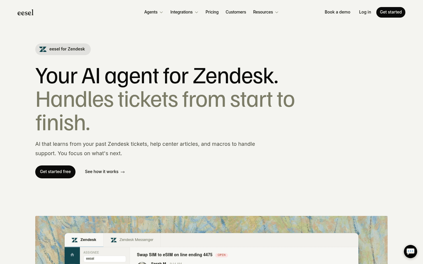 eesel AI integrated with Zendesk - showing agent view and ticket handling