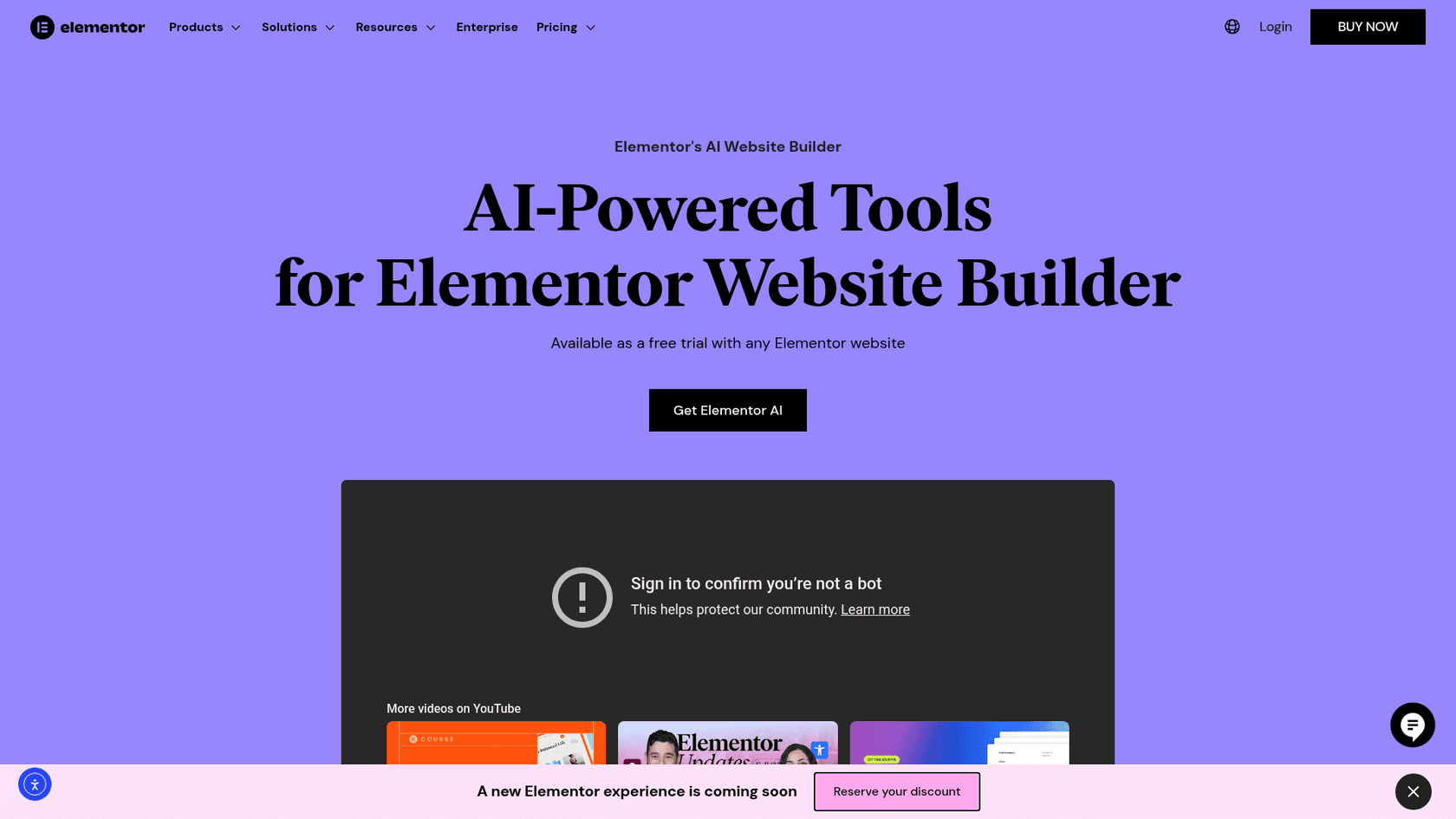 Elementorページビルダーに統合されたAI WordPressライター、Elementor AIのランディングページ。