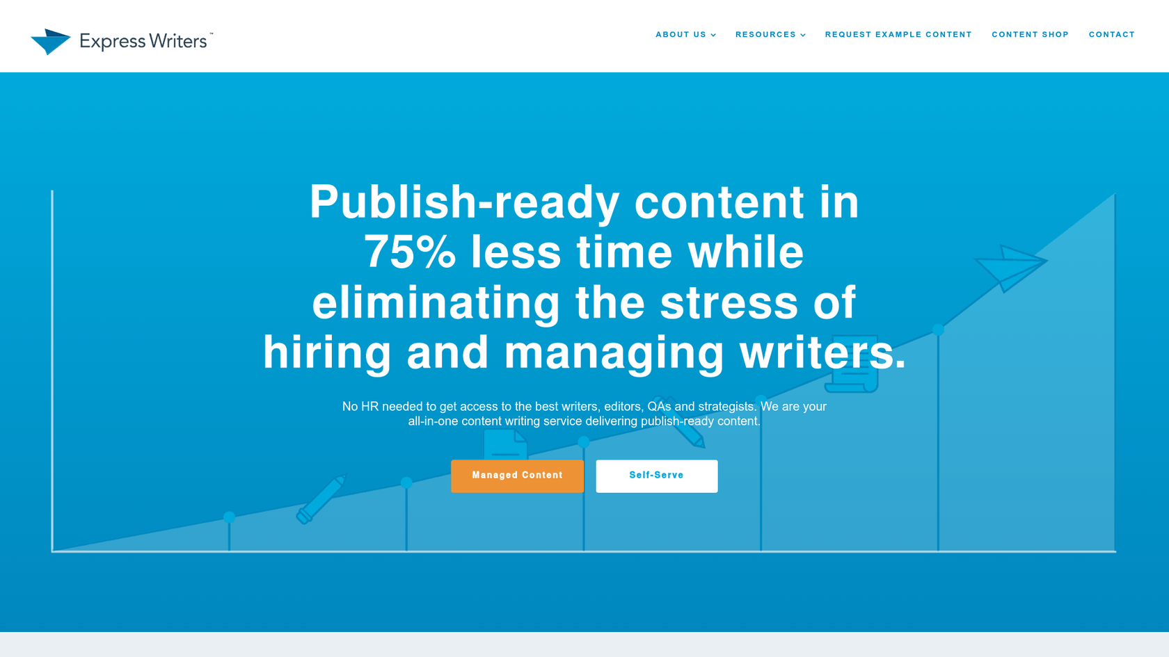 La page d'accueil principale d'Express Writers, une agence de contenu qui fournit un rédacteur de blog pour une petite entreprise.