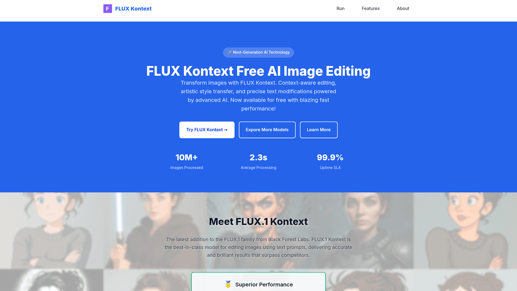 A screenshot of Flux Kontext's landing page.