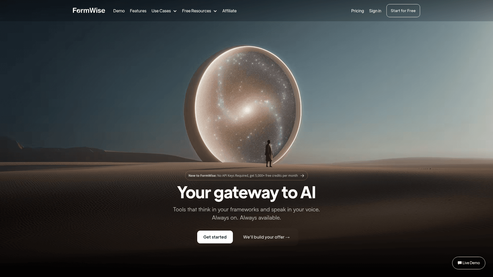A screenshot of the Formwise homepage, a platform for creating custom AI blog writer white label solutions.