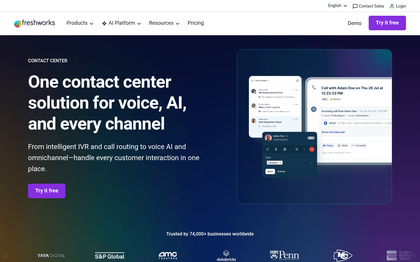 Freshcaller (Freshdesk Contact Center) product page