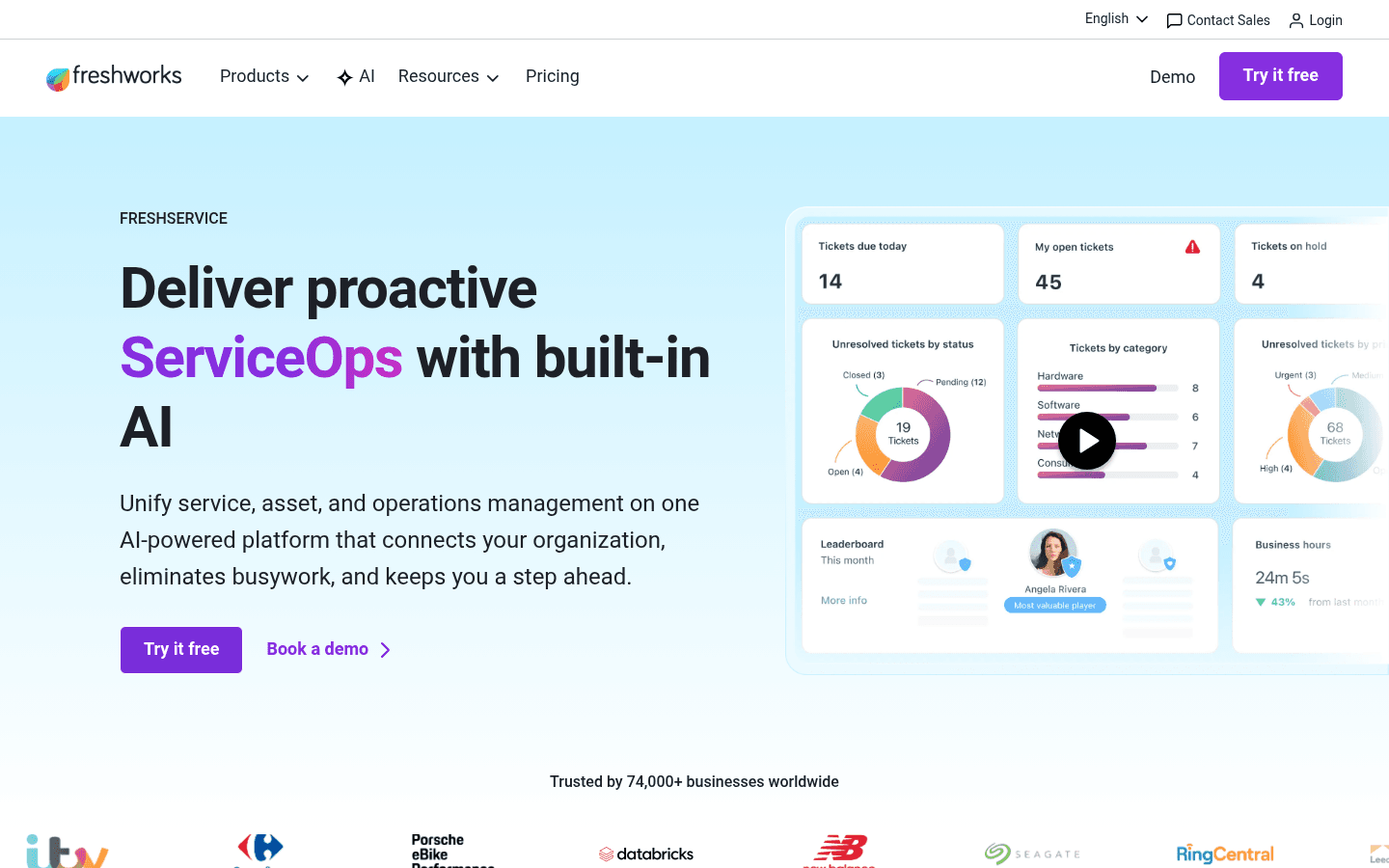 A screenshot of the Freshservice homepage, highlighting why it is a leading contender.