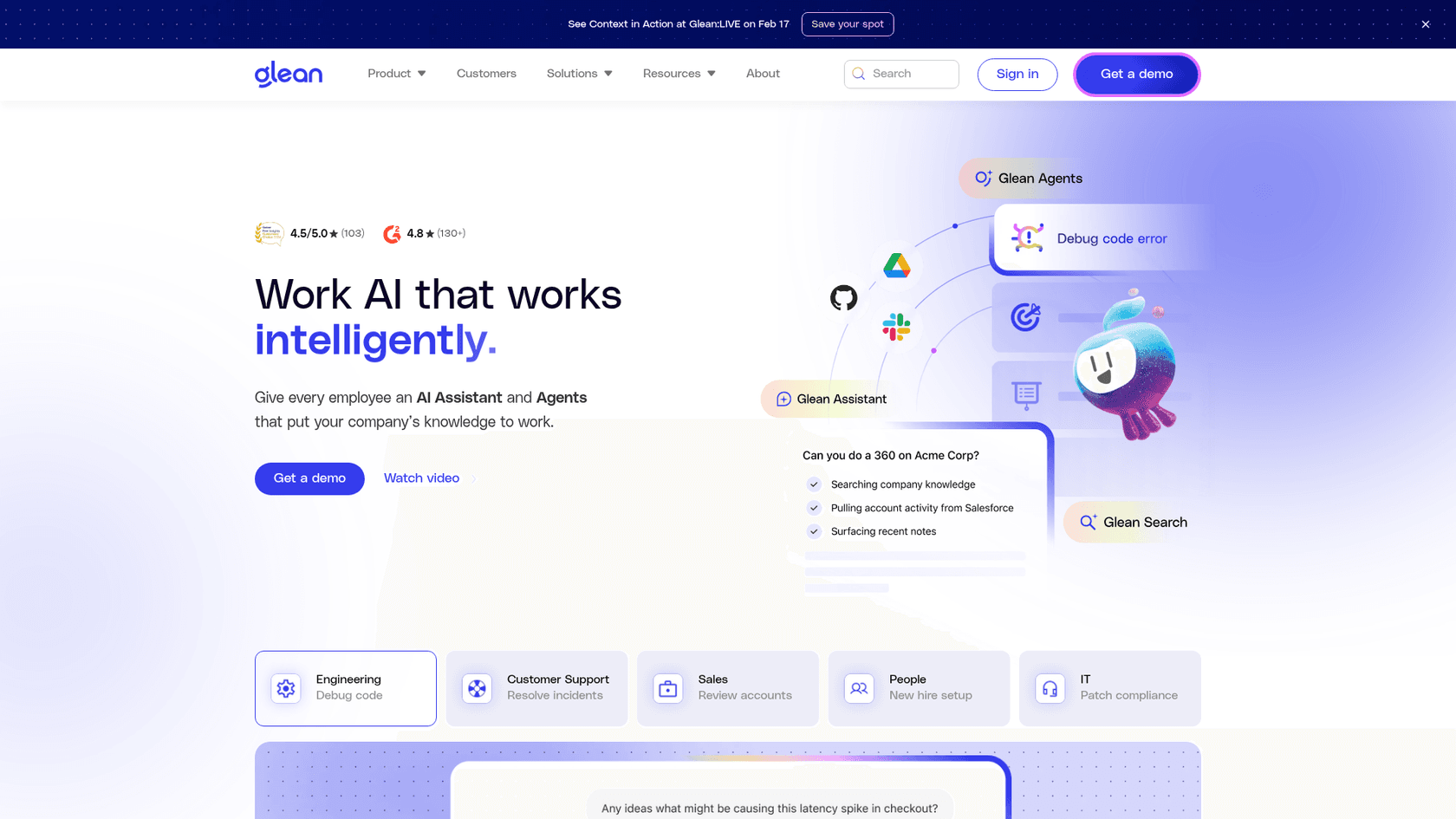 Glean's enterprise AI search platform interface