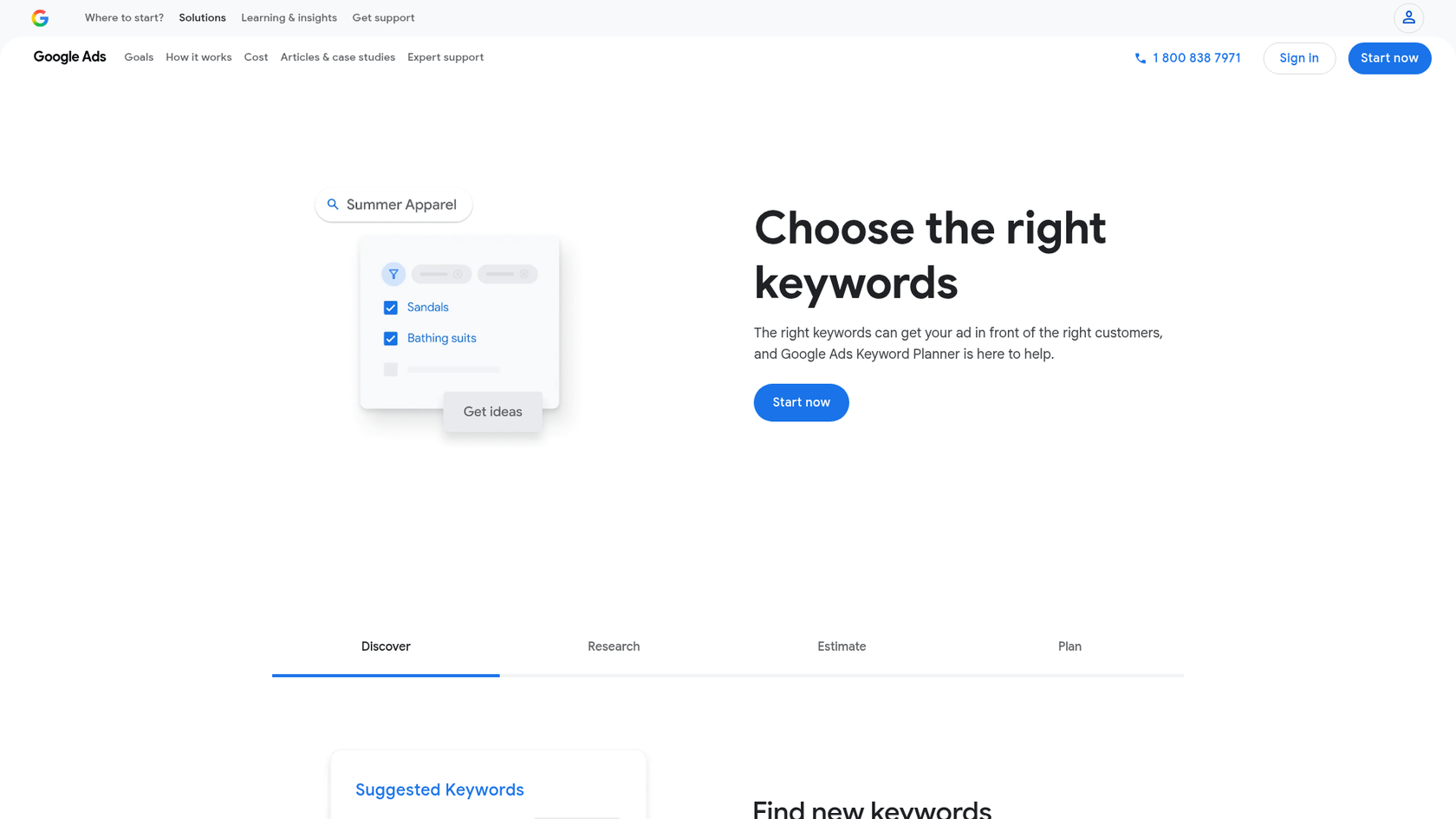 Une capture d'écran de la page d'accueil de Google Keyword Planner, montrant son interface pour la recherche de mots-clés locaux.