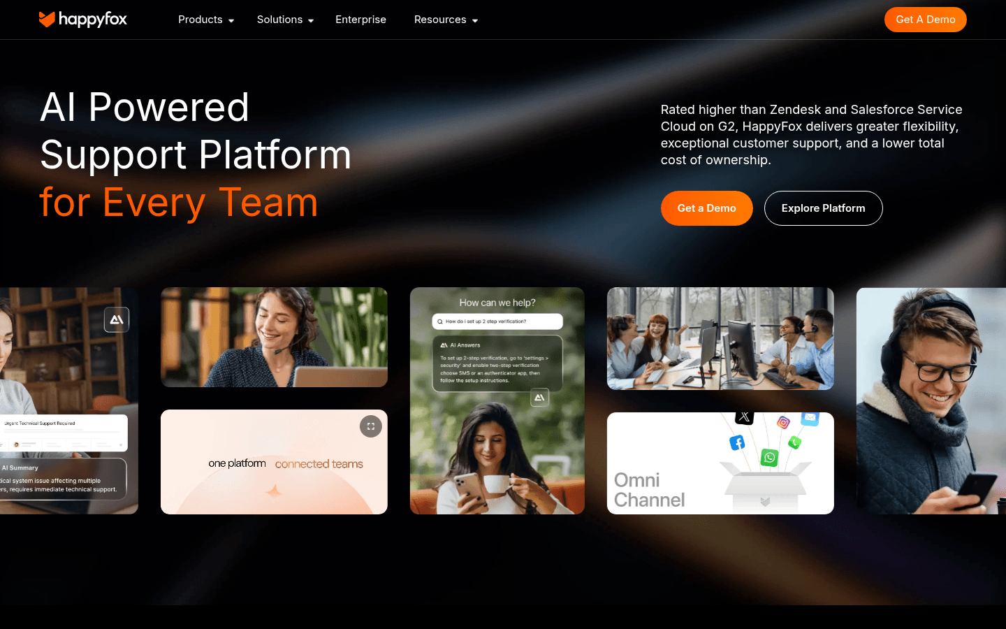 HappyFox homepage screenshot