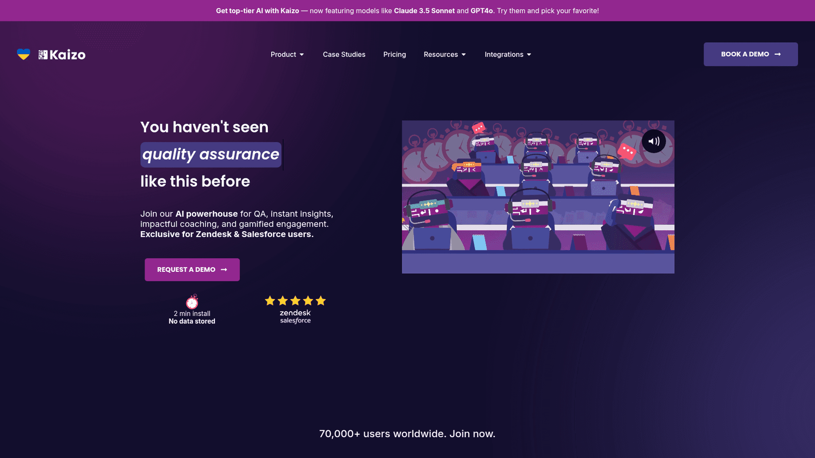 A screenshot of Kaizo's landing page.