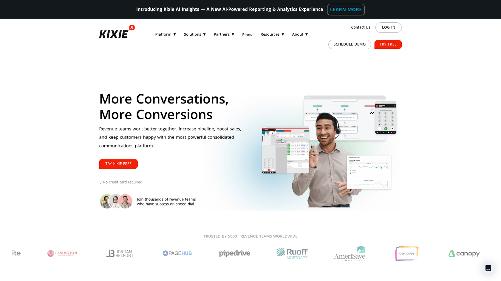 AI搭載のセールスプラットフォームを紹介するKixieのランディングページ