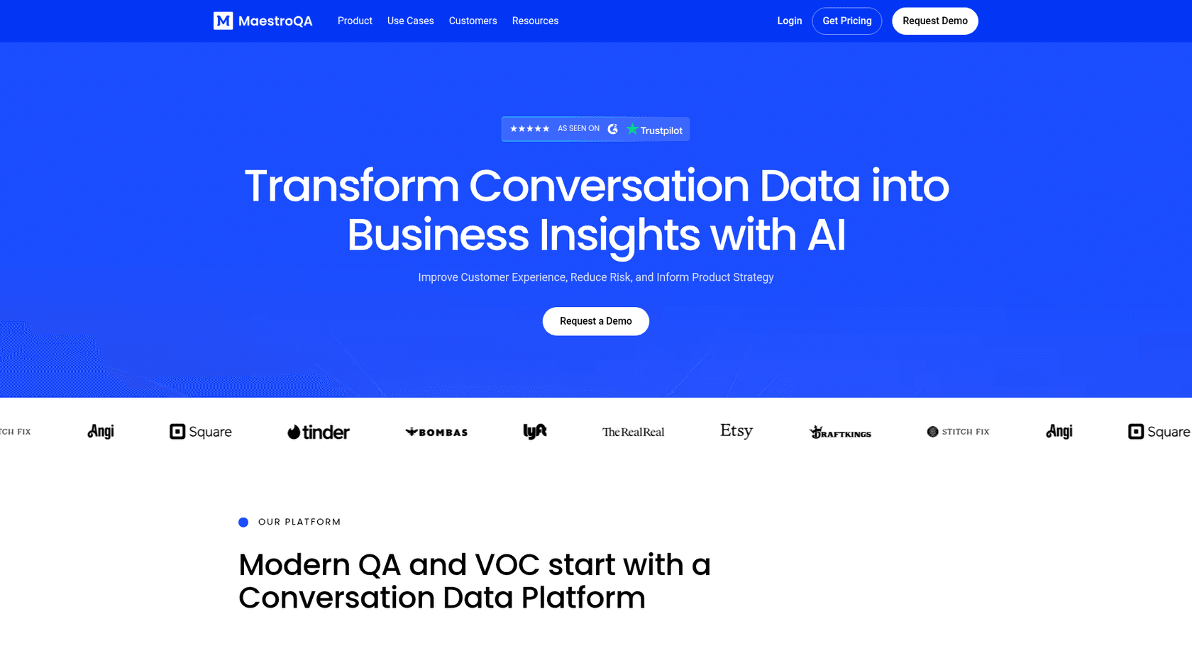 Page de destination de Maestro QA pour l'analyse des conversations et l'assurance qualité