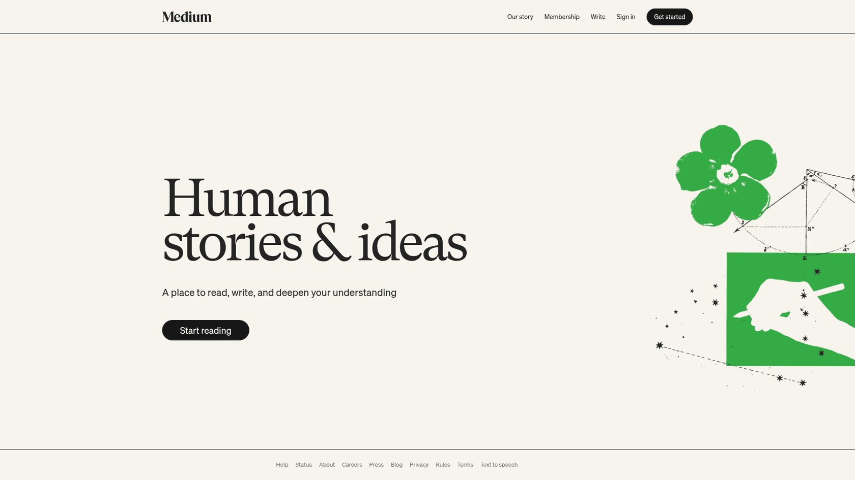 Ein Screenshot der Medium.com-Startseite, einer Plattform für das Schreiben auf Medium.