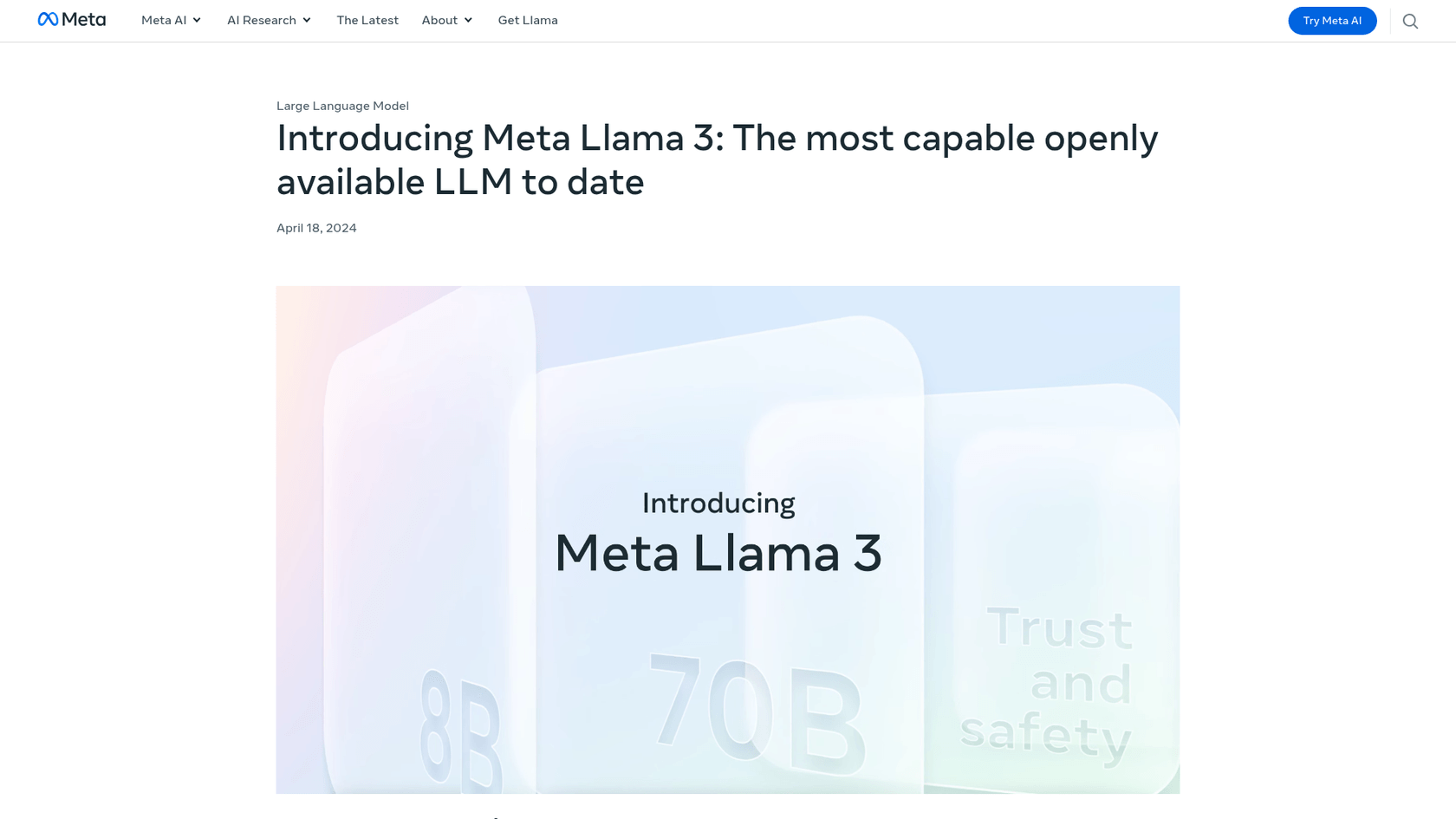 A screenshot of the Meta AI Llama homepage, relevant to the Llama vs ChatGPT for writing debate.