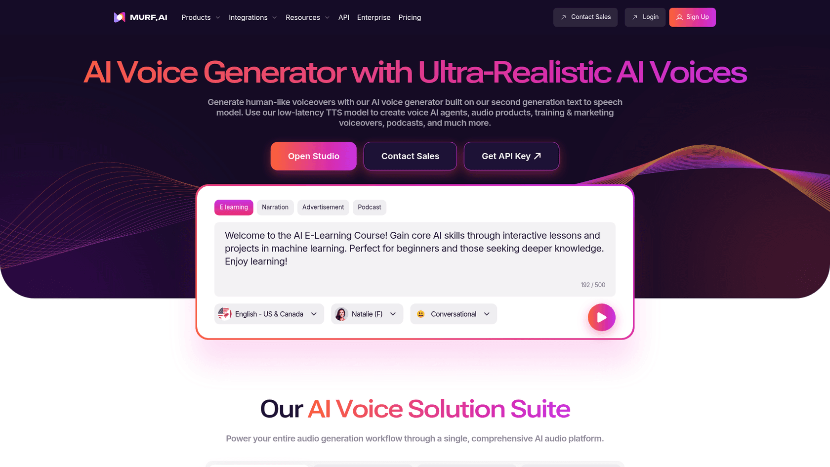 A screenshot of the Murf AI website homepage, a text-to-speech generator with rewarding AI affiliate programs.
