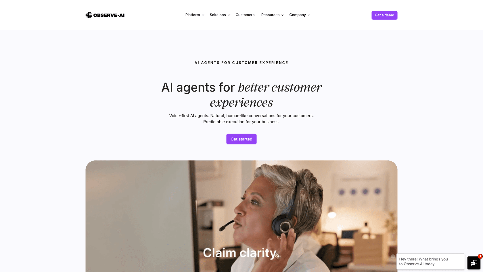Une capture d’écran de la page d’accueil d’Observe AI.