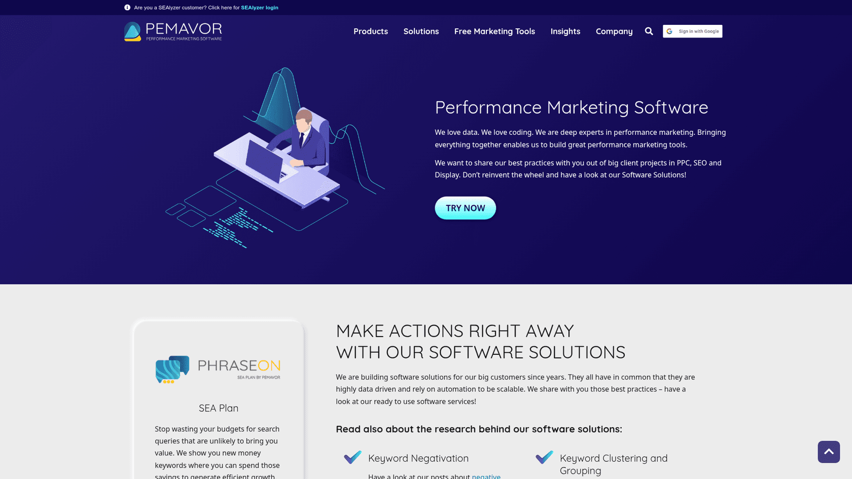A screenshot of the PEMAVOR keyword grouping tool website homepage.