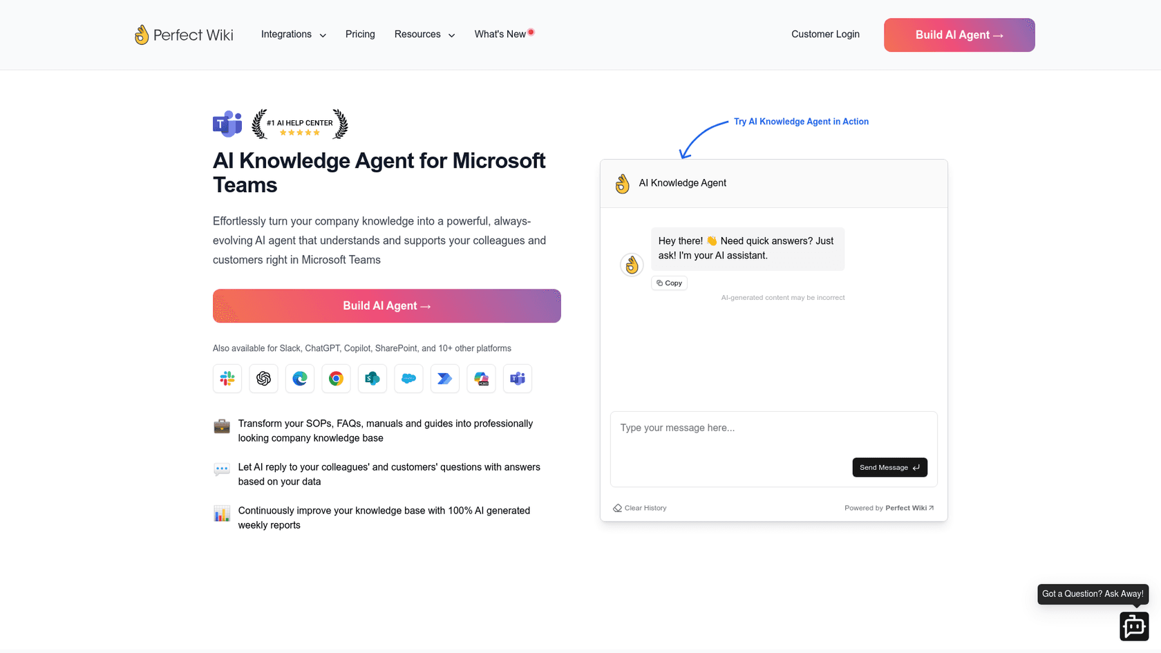 Perfect Wiki landing page showcasing AI knowledge base features