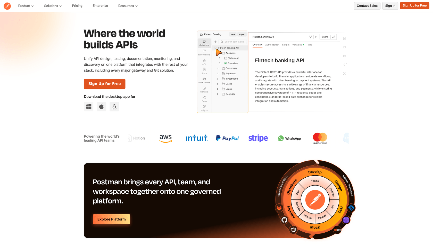 Une capture d'écran de la page d'accueil de Postman, une plateforme utilisée par les développeurs pour tester les applications MCP.