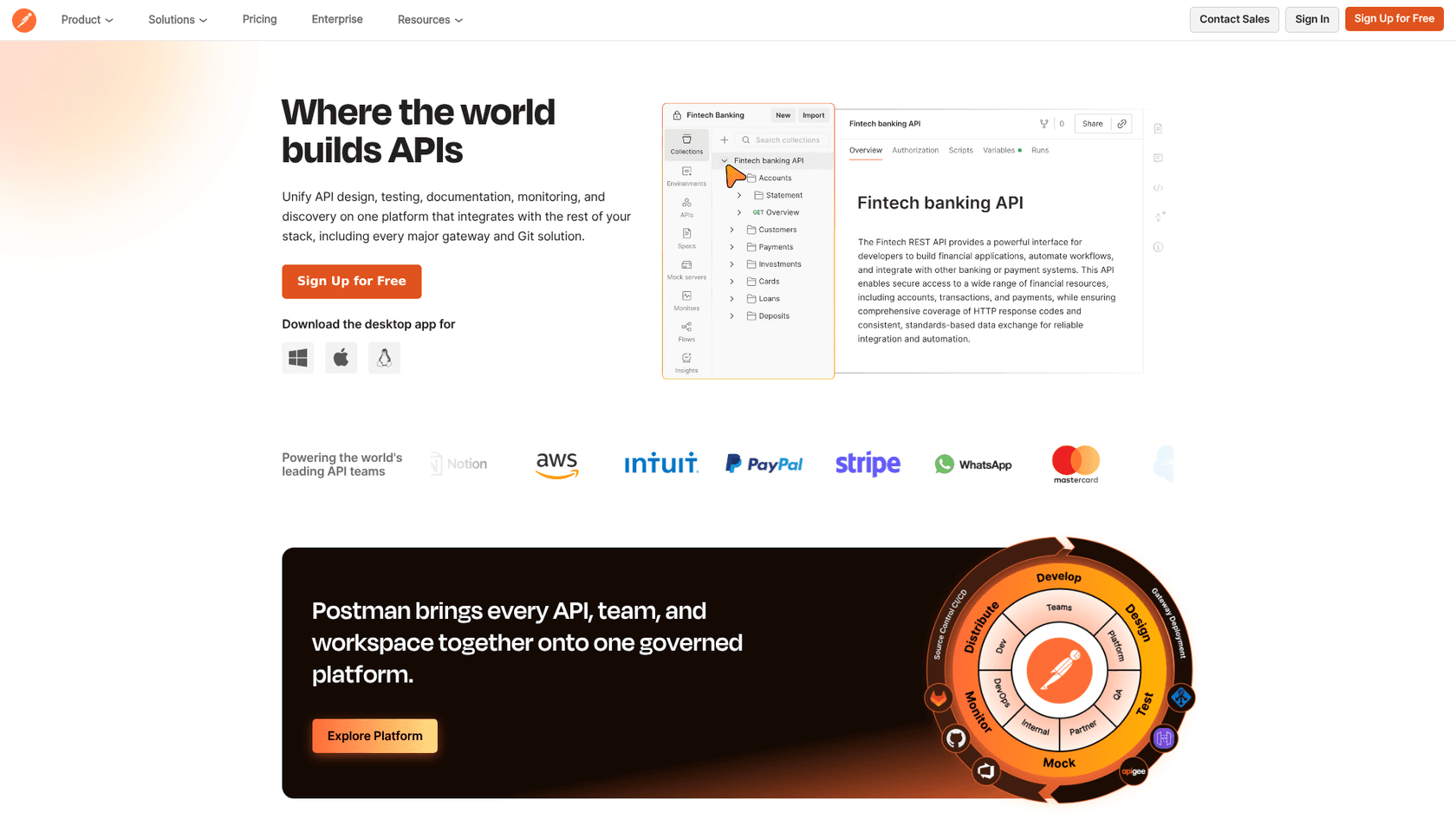 A screenshot of the Postman landing page, a platform used by developers for testing MCP apps.