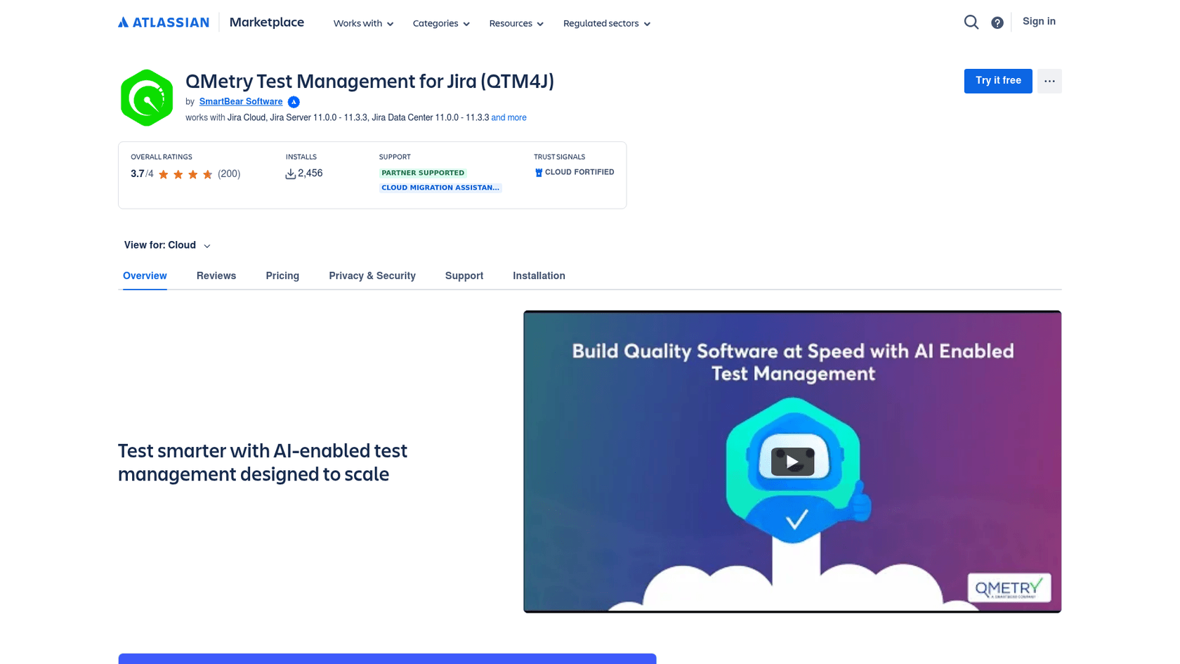 QMetry Test Management marketplace listing