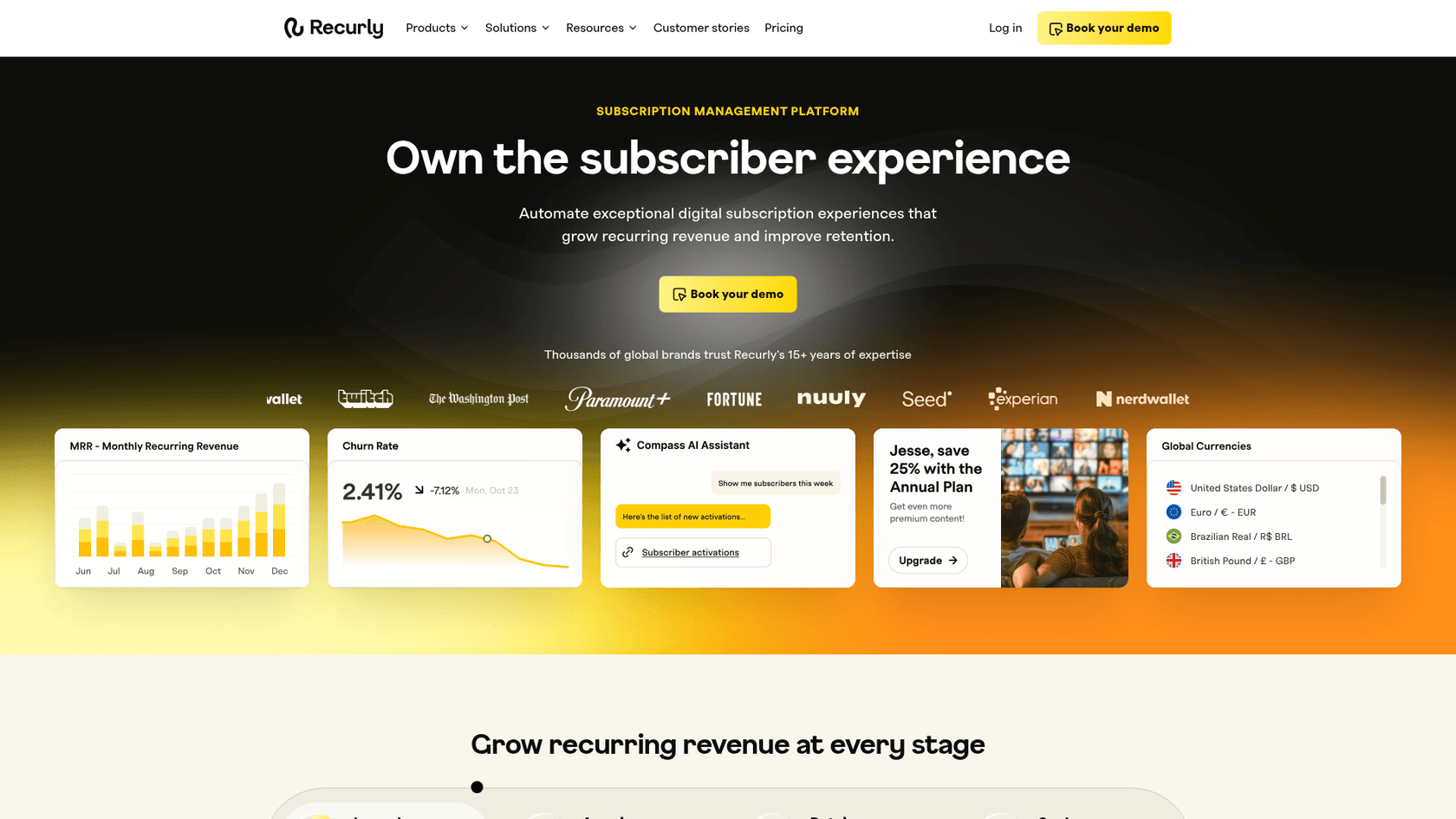 Recurly Abonnementverwaltungsplattform Homepage