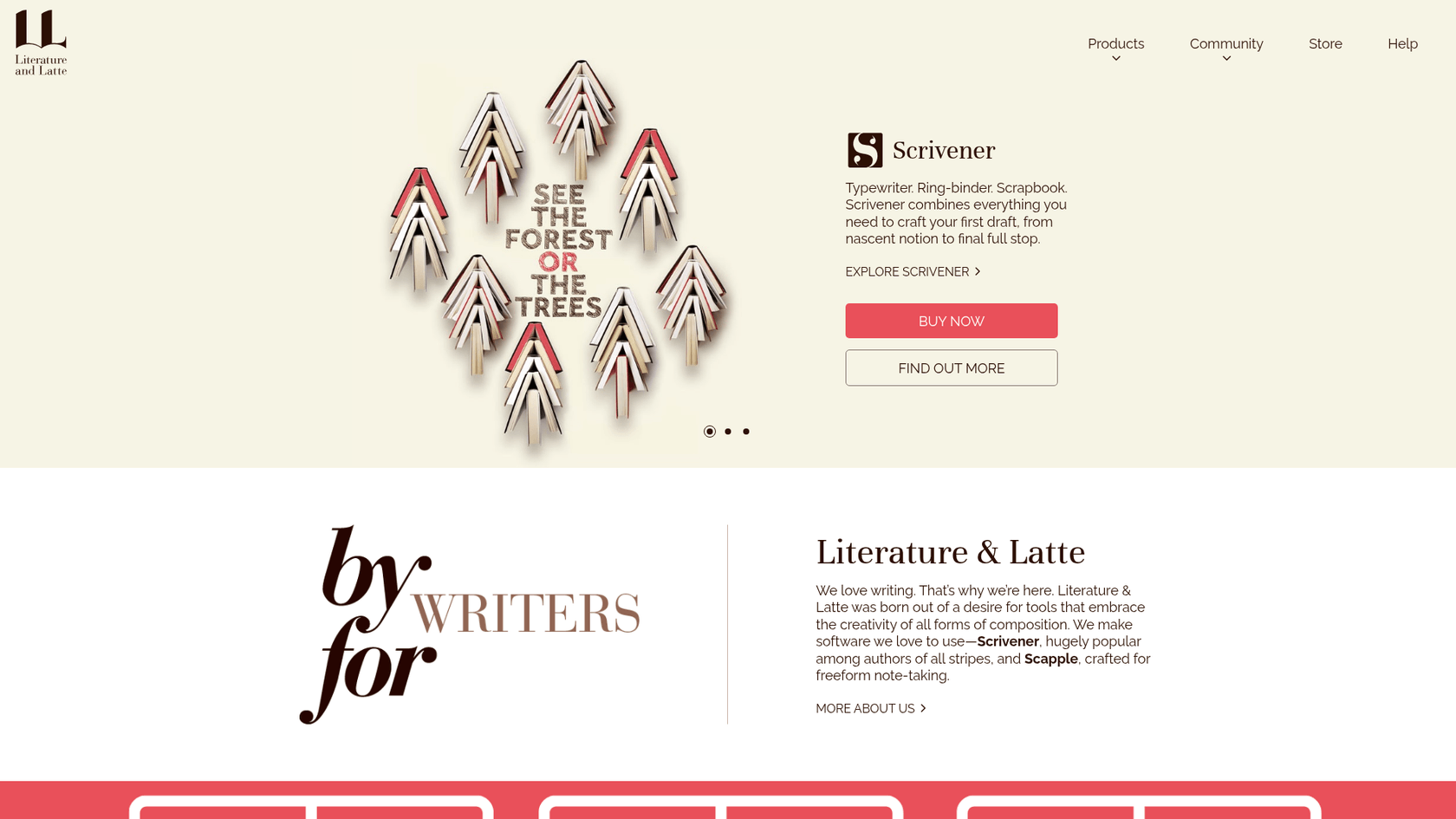 A screenshot of the Scrivener landing page, a powerful tool on our resource list for blog writing.