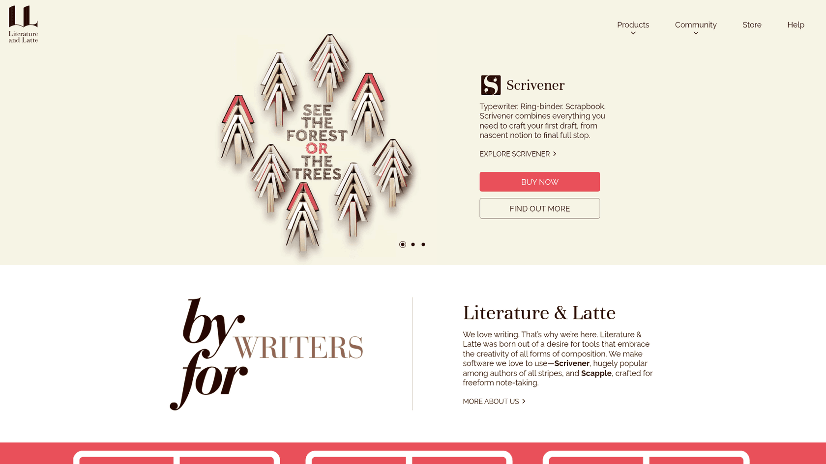 A screenshot of the Scrivener landing page, a powerful tool on our resource list for blog writing.