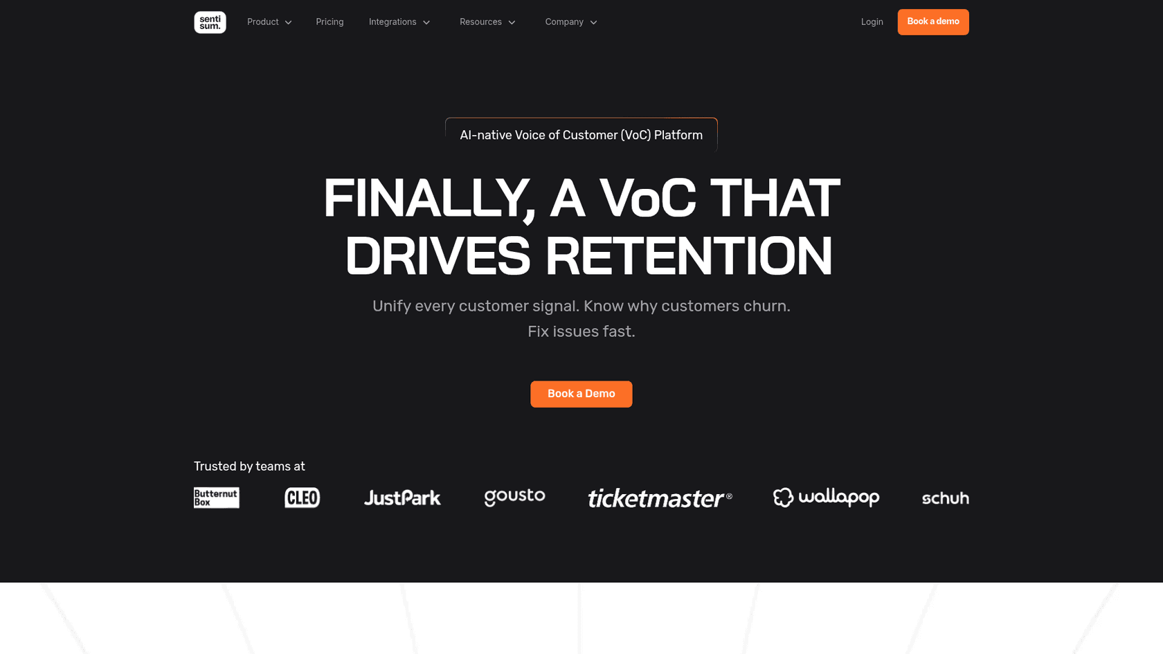 SentiSum AI ticket analytics platform homepage