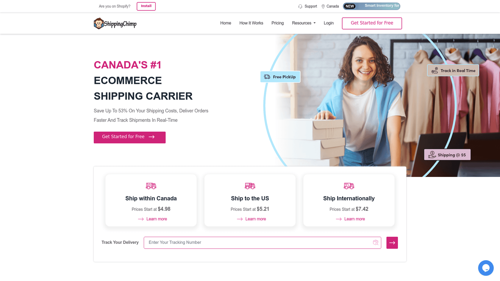 ShippingChimpのランディングページのスクリーンショット。