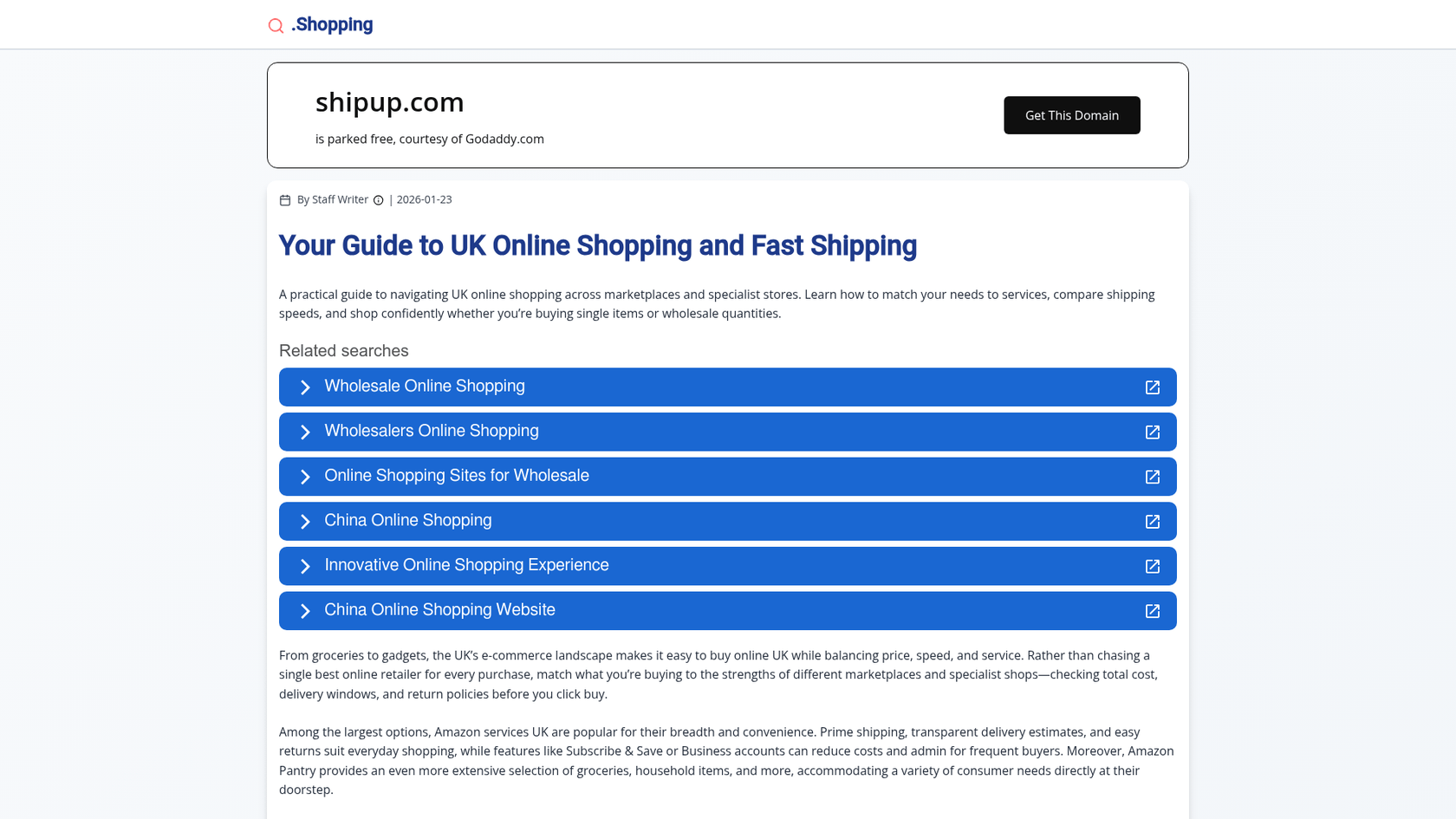 Une capture d'écran de la page d'accueil de Shipup.