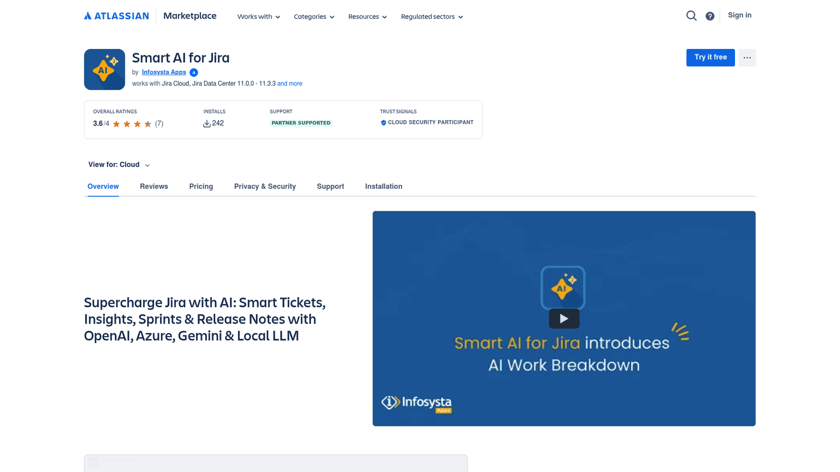 Smart AI for Jira marketplace listing