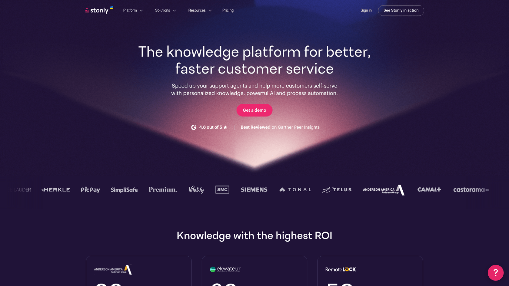 Stonlyのランディングページのスクリーンショット。